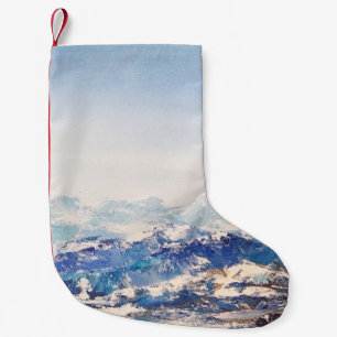Oil painting on canvas View of of snowy Alp mounta Small Christmas Stocking