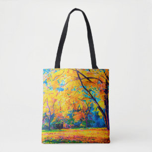 oil painting on canvas. Yellow trees. Modern art. Tote Bag