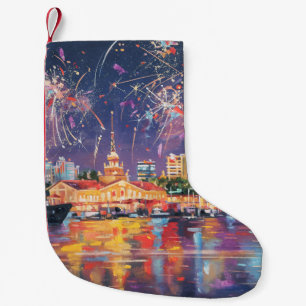Oil painting on the canvas of the seaport of Sochi Small Christmas Stocking