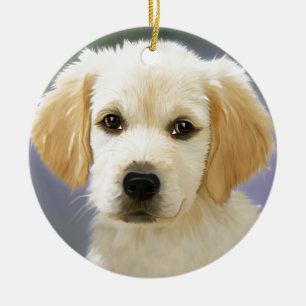 Oil Painting Portrait Of Labrador Retriever Puppy Ceramic Tree Decoration