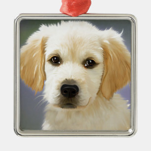 Oil Painting Portrait Of Labrador Retriever Puppy Metal Tree Decoration