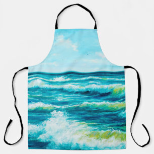oil painting showing waves in ocean or sea on can apron
