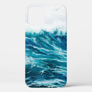 oil painting showing waves in ocean or sea on can iPhone 12 case