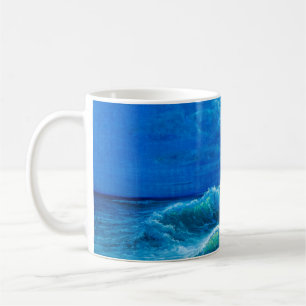 oil painting showing waves in ocean or sea on can coffee mug