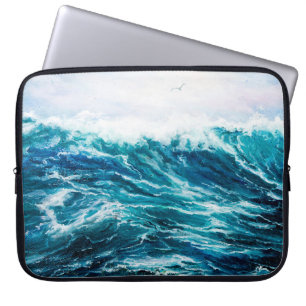oil painting showing waves in ocean or sea on can laptop sleeve