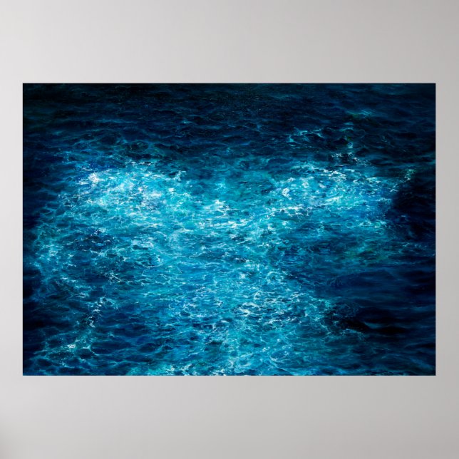  oil painting showing waves in ocean or sea on can poster (Front)