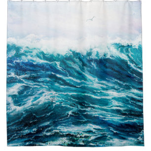 oil painting showing waves in ocean or sea on can shower curtain