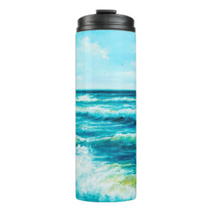oil painting showing waves in ocean or sea on can thermal tumbler
