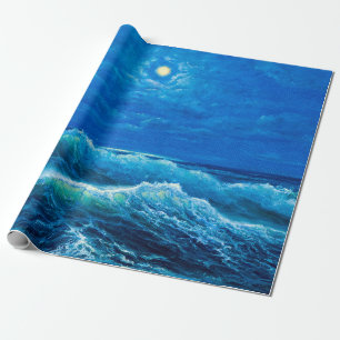 oil painting showing waves in ocean or sea on can wrapping paper