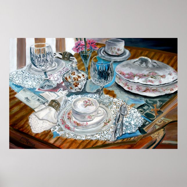 oil painting still life art print lace vases china (Front)