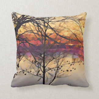 Oil Painting Sunset on Pond Throw Pillow