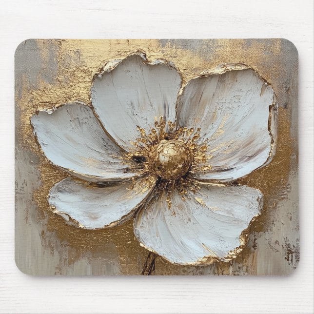 Oil Painting White Gold Flower  Mouse Pad (Front)