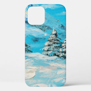  oil painting, winter mountain landscape with spru iPhone 12 case