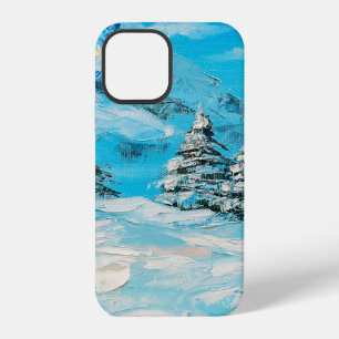 oil painting, winter mountain landscape with spru iPhone 12 case