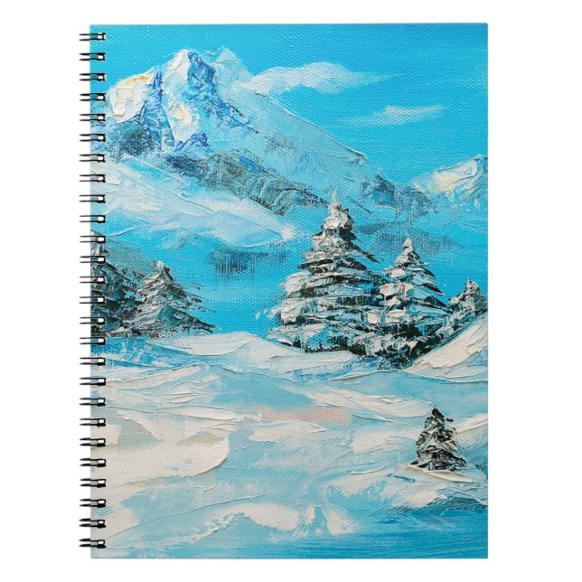  oil painting, winter mountain landscape with spru notebook (Front)