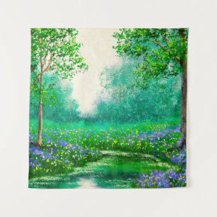 Oil paintings landscape, spring, tree in the fores tapestry