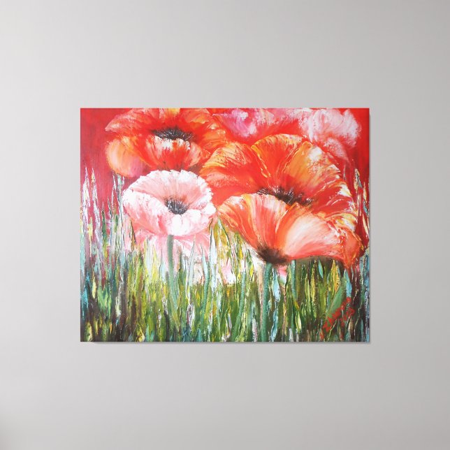 Oil paintings of red poppies on canvas print (Front)