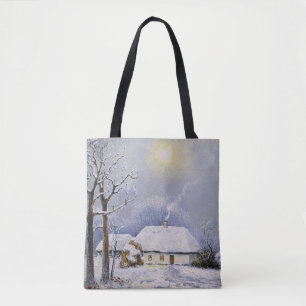 Oil paintings rural landscape. Winter. Old village Tote Bag
