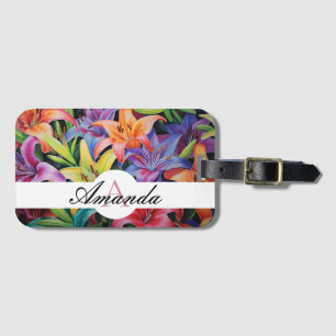 Oil Pastel Colourful Lily Leafy Pattern Monogramed Luggage Tag