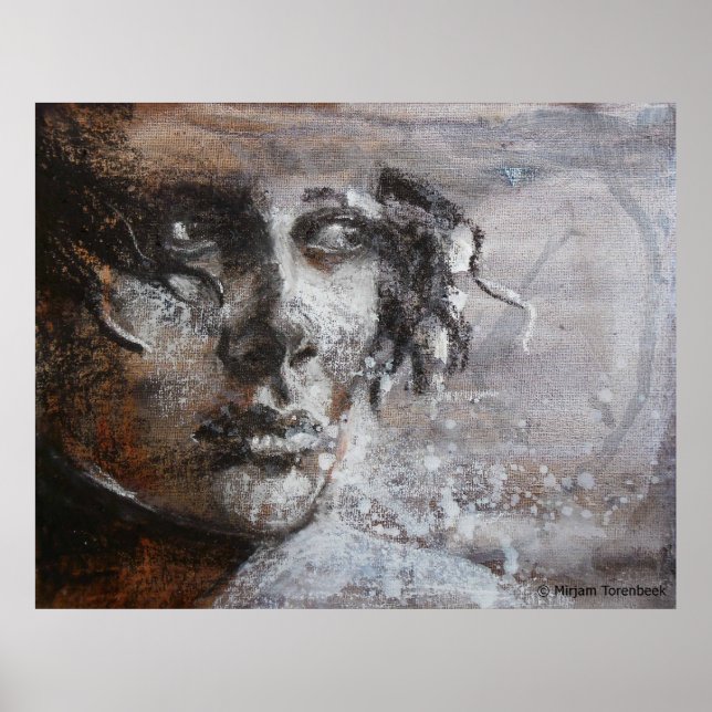 Oil pastel sepia painting in warm colors poster (Front)