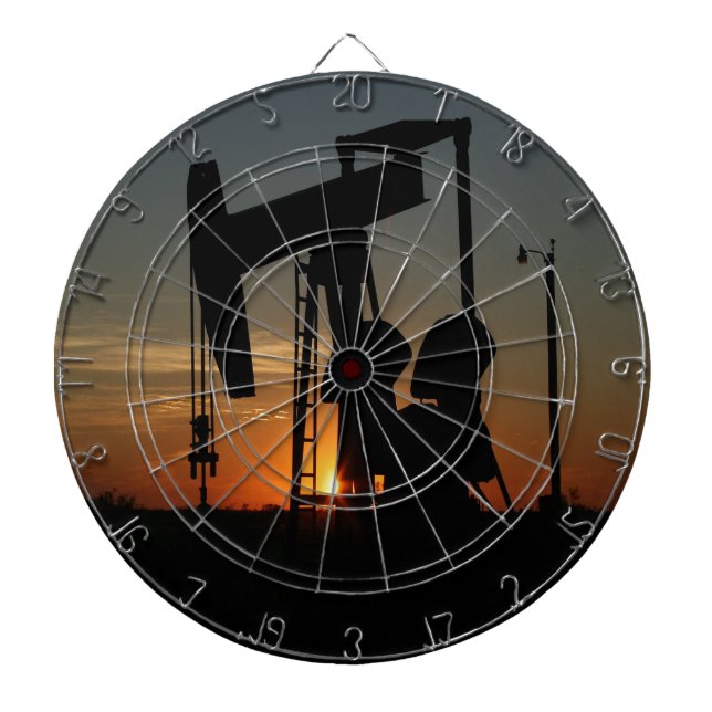 Oil Pump Jack At Sunset Dartboard (Front)