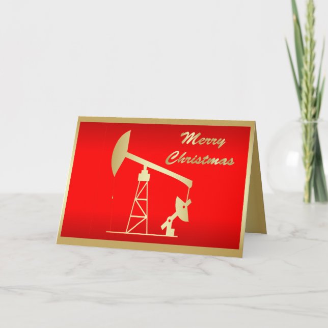 Oil Pump Jack Merry Christmas Greeting Card (Front)