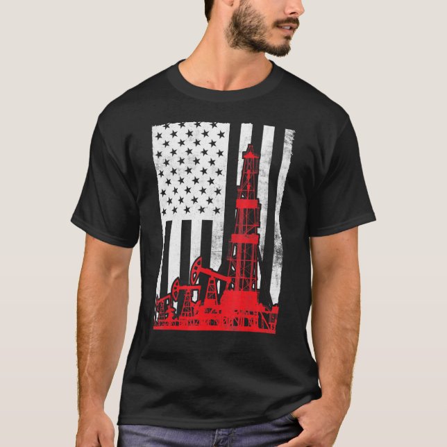 Oil Rig Flag Patriotic Oilfield Worker July 4th Ro T-Shirt (Front)