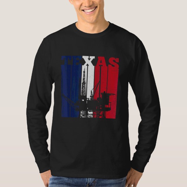 Oil Rig Texas Us Flag Oilfield Worker Rig Drilling T-Shirt (Front)