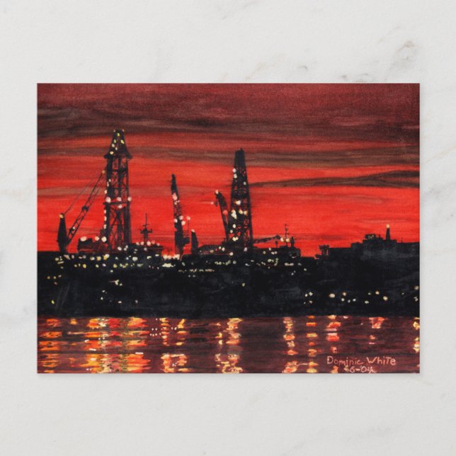 Oil Rigs at Night Postcard (Front)