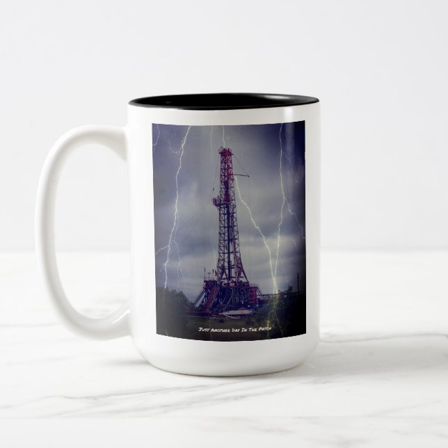 Oilfield Drilling Rig Storm Two-Tone Coffee Mug (Left)