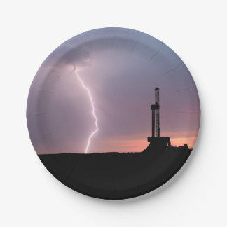 Oilfield Lightning Purple Sunrise Paper Plate