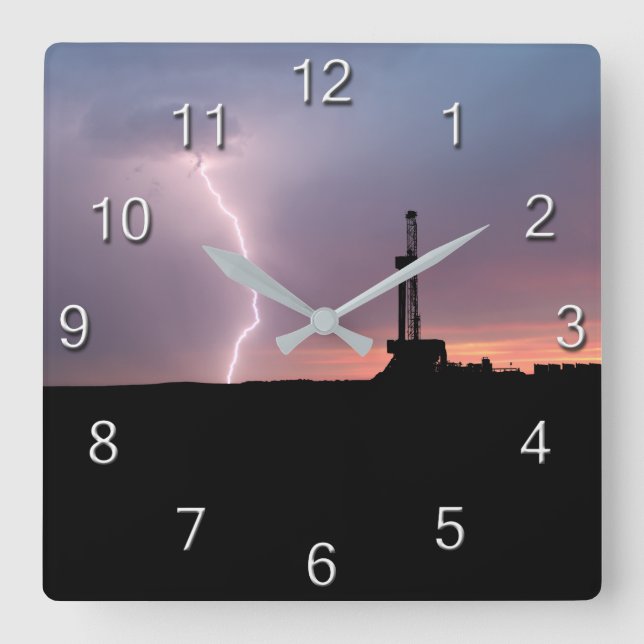 Oilfield Lightning Purple Sunrise Square Wall Clock (Front)
