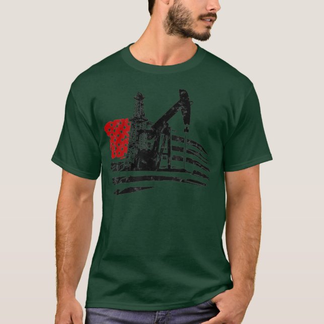 Oilfield Patriot  US Flag Oil Drilling Rig T-Shirt (Front)