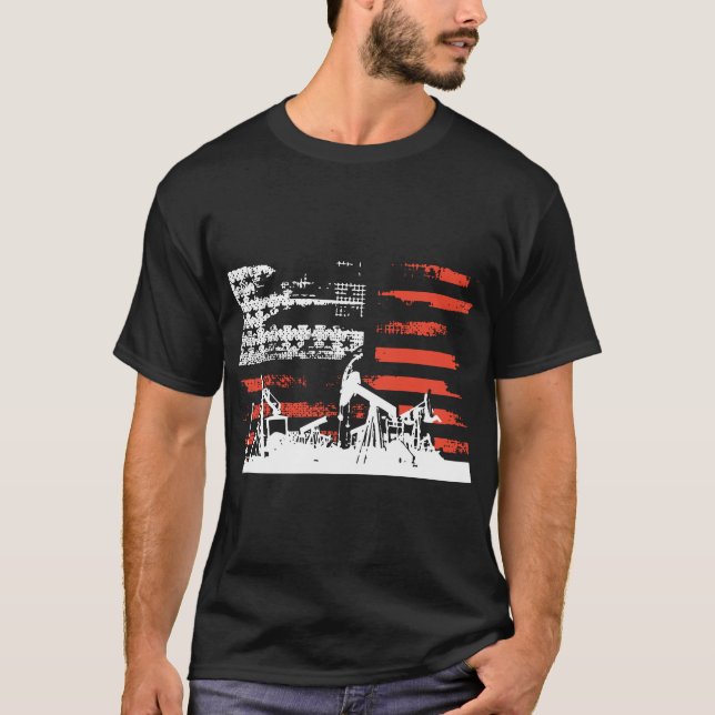 Oilfield Patriotic Flag With Oil Pumping Rig ameri T-Shirt (Front)
