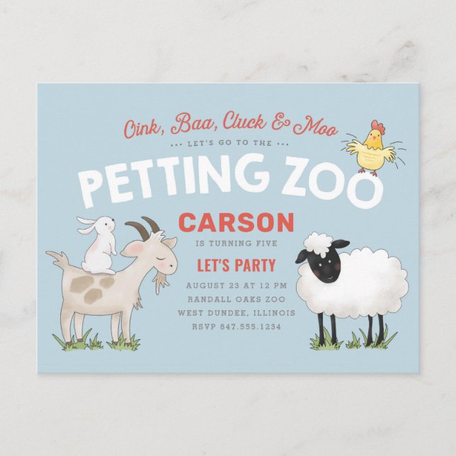 Oink Baa Cluck Moo Kid's Birthday Invite Postcard  (Front)