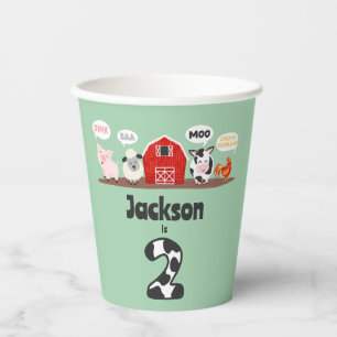 Oink Baa Moo 2nd Birthday Farm Animal Kids Paper Cups