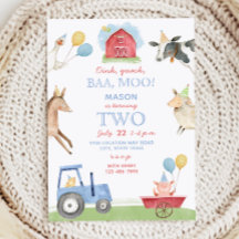 Oink, Baa, Moo Farm Animal 2nd Birthday Invitation