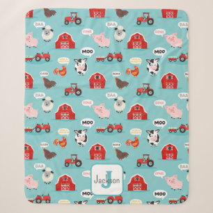 Oink Baa Moo Farm Animal Cute Kids Sherpa Blanket