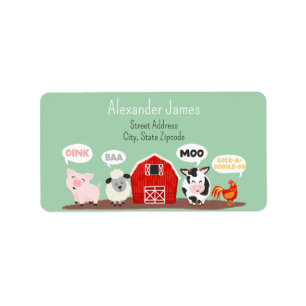 Oink Baa Moo Farm Animal Cute Personalised Label