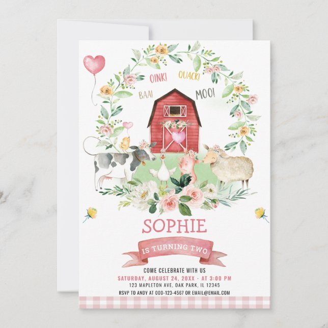 Oink Baa Moo Farm Animals Barnyard Birthday Invitation (Front)