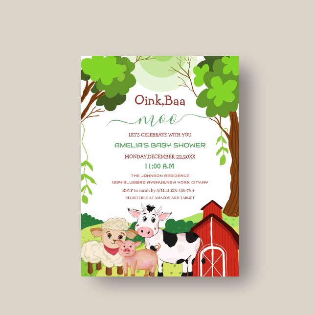 oink baa moo little animal baby shower Invitation (Creator Uploaded)