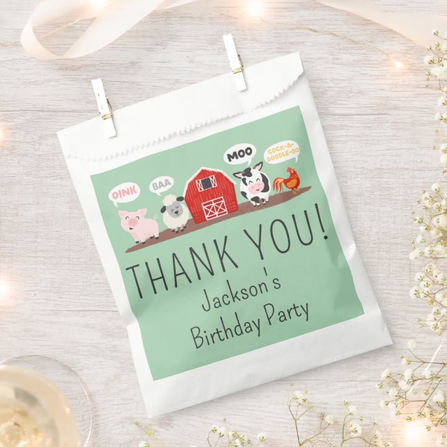 Oink Baa Moo Thank you Farm Animal Party Favour Bags (Clipped)