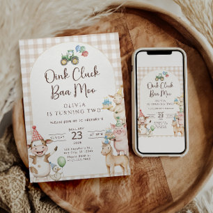 Oink Baa Moo Turning Two Birthday Invitation