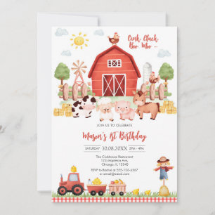Oink Baa Quack Moo Farm Animals Birthday Invitation