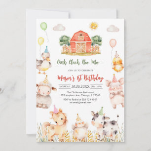 Oink Baa Quack Moo Farm Animals Birthday Invitation