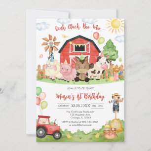 Oink Baa Quack Moo Farm Animals Birthday Invitation
