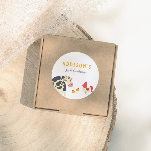 Oink Baa Quack Moo Farm Animals Birthday Party Classic Round Sticker (Creator Uploaded)