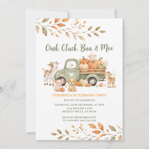 Oink, Cluck, Baa, and Moo Fall Farm Cute Birthday Invitation