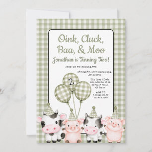 Oink, Cluck, Baa, & Moo Sage Green Farm Birthday Invitation