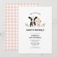 Oink Cluck Moo Pink Gingham Farm Animals Birthday 